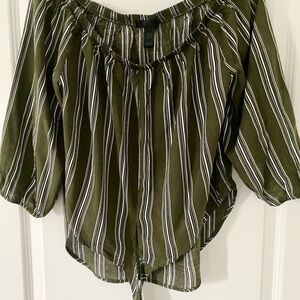 New Off-Shoulder Striped Olive Green Women's Top